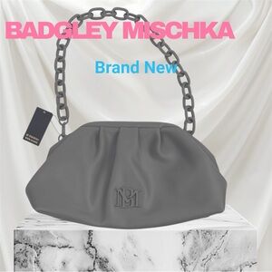 NWT Chic Grayish Taupe Wrapped Frame Clutch Bag Chain strap by BADGLEY MISCHKA